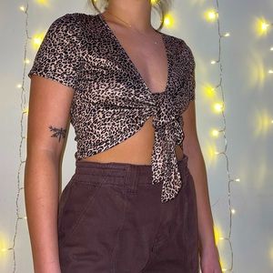 Tie-Front Cheetah Print Crop-Top